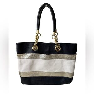 Cynthia Rowley Navy and Gold Women's Large Tote Bag Shimmer Sparkle Nautical‎